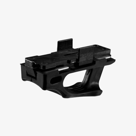 Black metal bracket on a white background