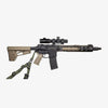 Rifle with scope and bipod on a white background