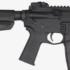 Black rifle with visible branding on a white background