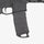 Close-up of a black firearm on a white background