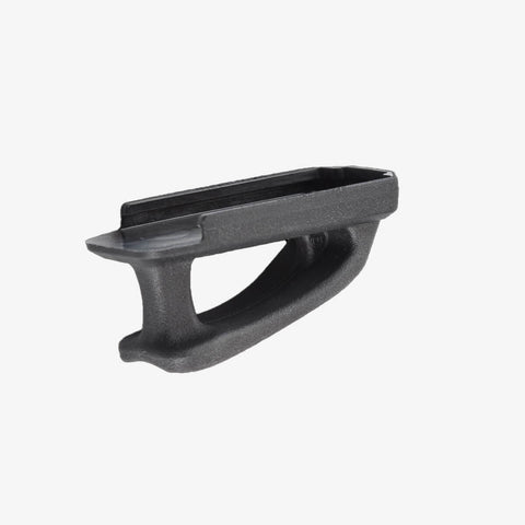 Black plastic component on a white background