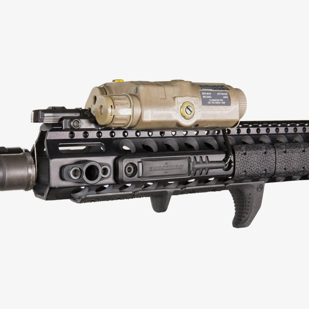 Rifle with a mounted flashlight on a white background