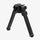Black adjustable rifle bipod on a white background