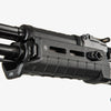Close-up of a black firearm with a white background