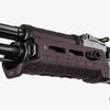 Close-up of a black rifle stock on a white background