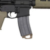 Close-up of a rifle with a magazine on a white background