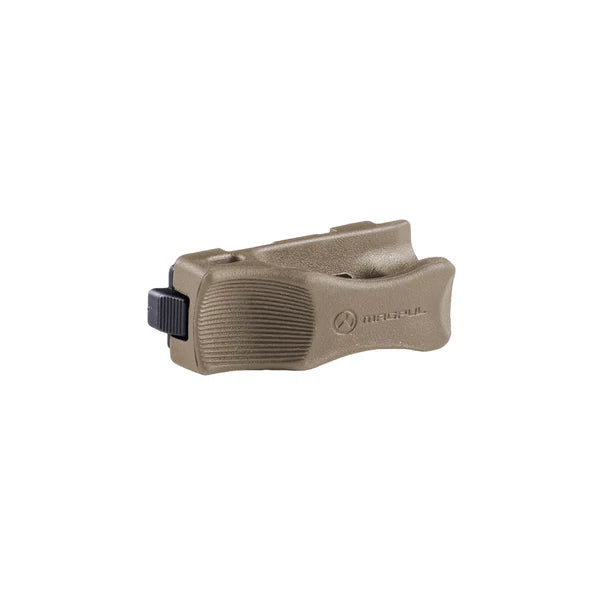 Tactical flashlight with a black switch on a white background
