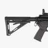 Black rifle with a stock on a white background