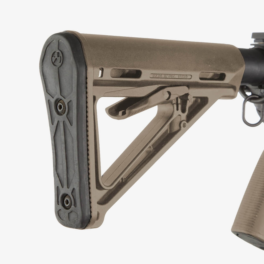 Close-up of a rifle stock with a white background