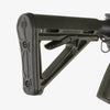 Close-up of a rifle stock on a white background