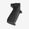 Black textured gun grip on a white background