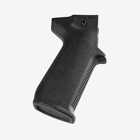 Black textured gun grip on a white background