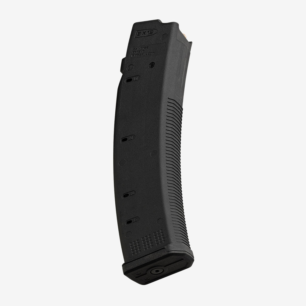 Black gun magazine on a white background