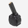 Black firearm magazine on a white background