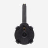 Black tactical flashlight on a white background