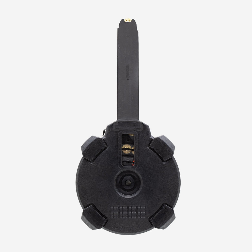 Black tactical flashlight on a white background