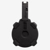 Black plastic component on a white background