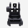 Black adjustable rifle sight on a white background