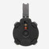 Black plastic component on a white background