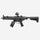 Black rifle with attached scope on a white background