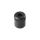 Black cylindrical object with textured surface on a white background