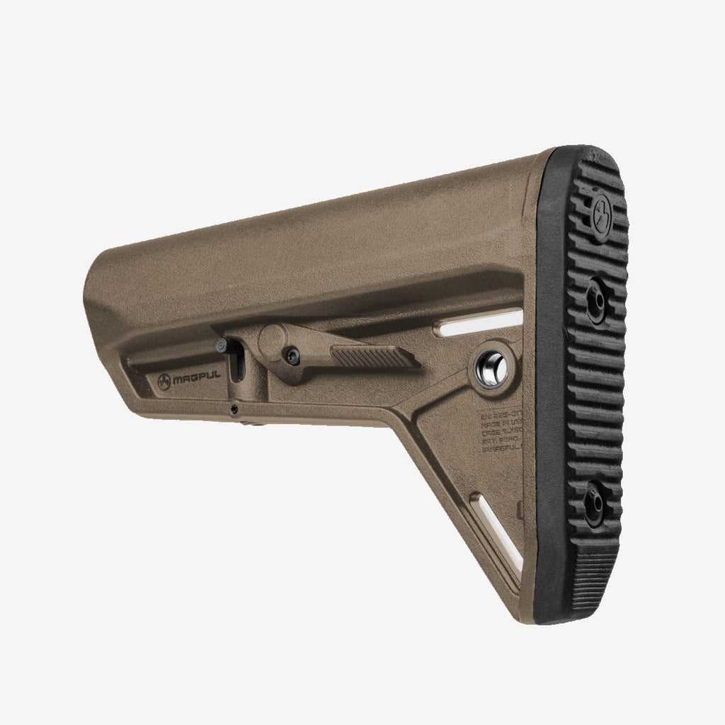 Brown and black rifle stock on a white background