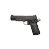 Black handgun on a white background