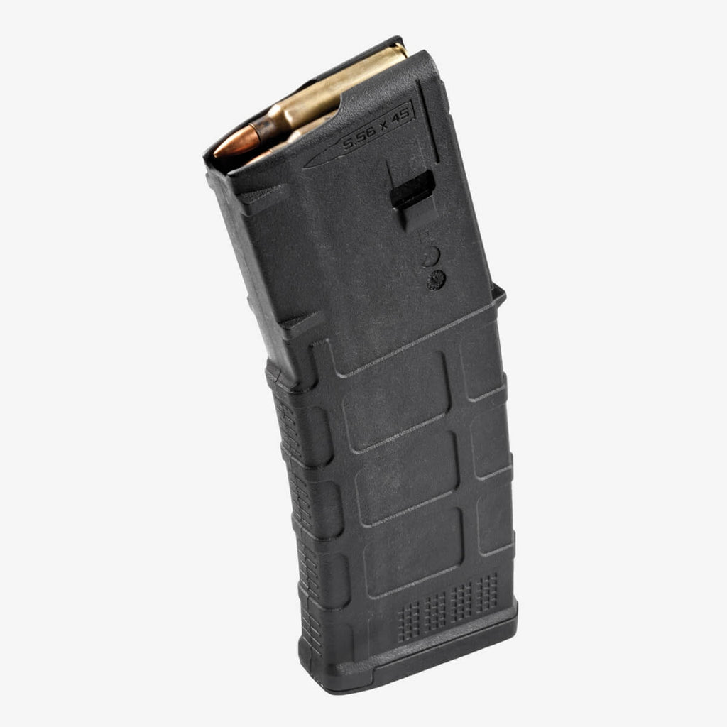 Black rifle magazine with ammunition on a white background