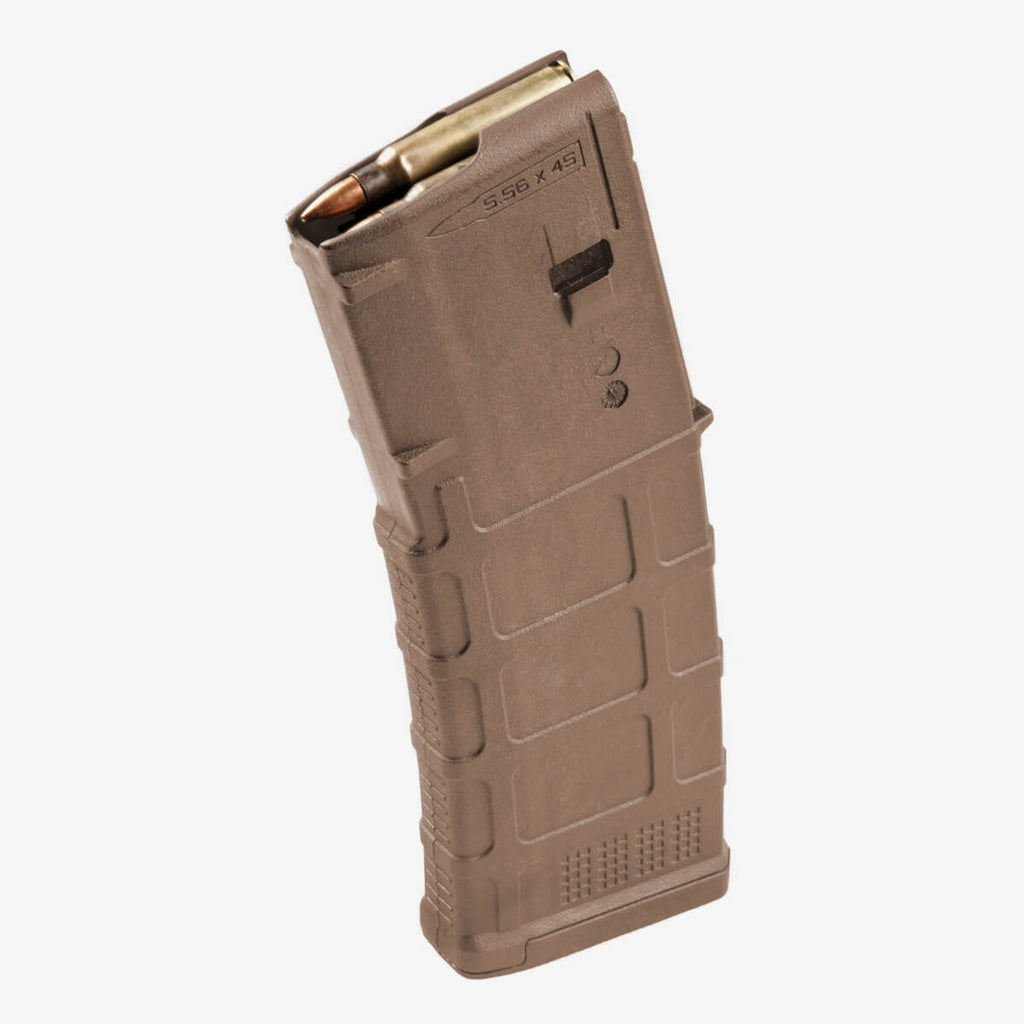 Brown rifle magazine on a white background
