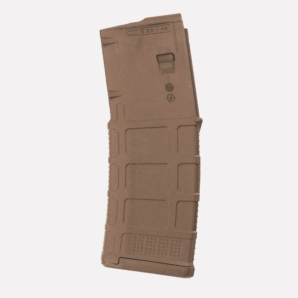 Brown rifle magazine on a white background