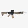 Rifle with a black and brown finish on a white background