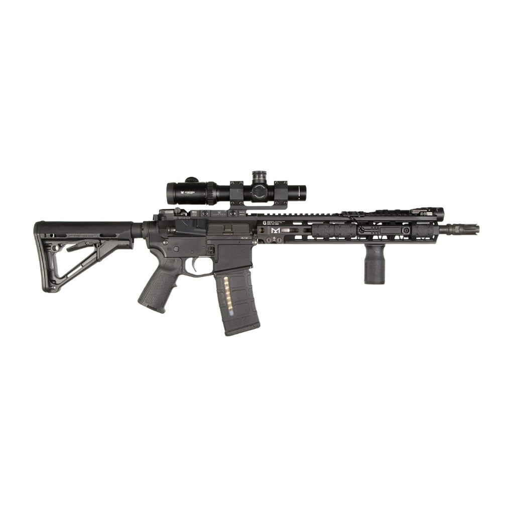 Black rifle with scope on a white background