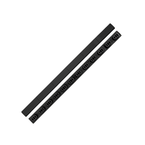 Two black rectangular objects with multiple ports on a white background