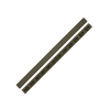 Two long, thin metal strips with multiple holes on a white background