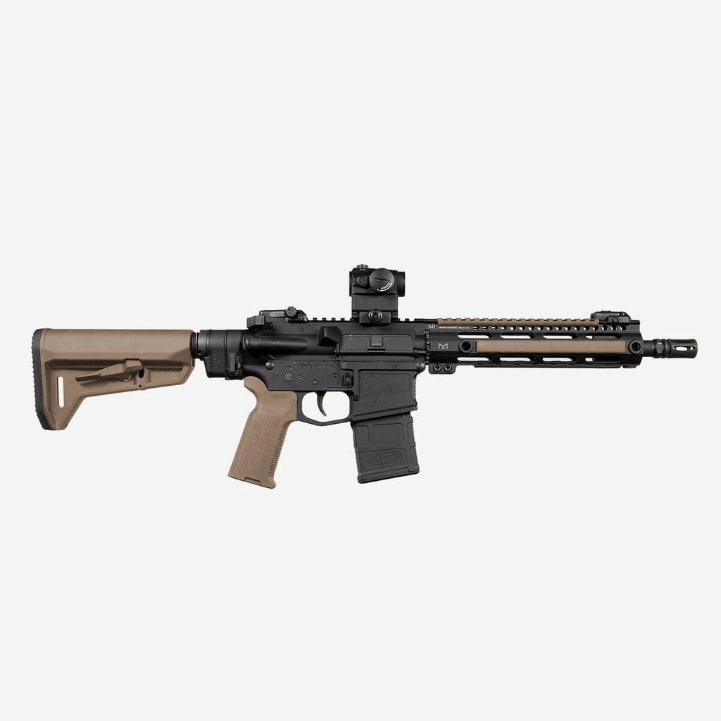 Rifle with a scope on a white background