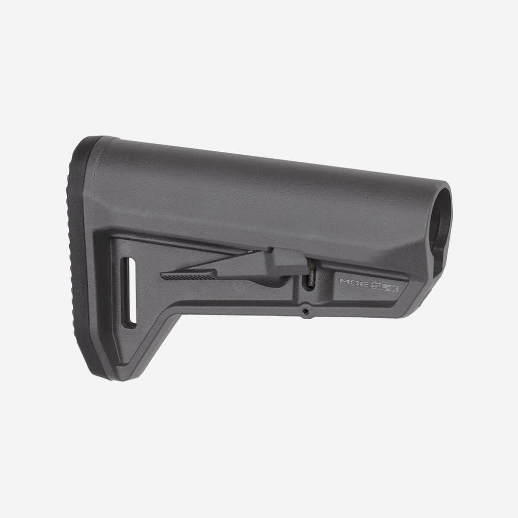 Brown rifle stock with black accents on a white background