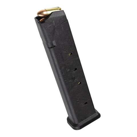Black gun magazine with a bullet on a white background