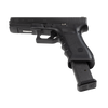 Black handgun with magazine on a white background