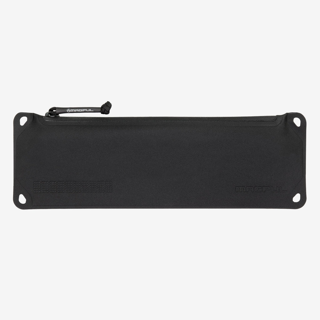 Black pouch with zipper on a white background