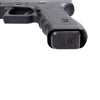 Close-up of a gun with a laser sight attachment on a white background
