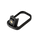 Black metal component with a gold screw on a white background