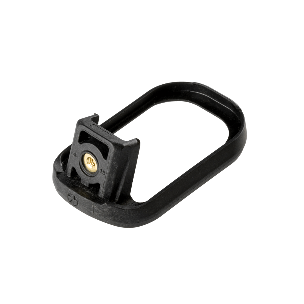 Black metal gun trigger on a white background