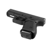 Black handgun on a white background