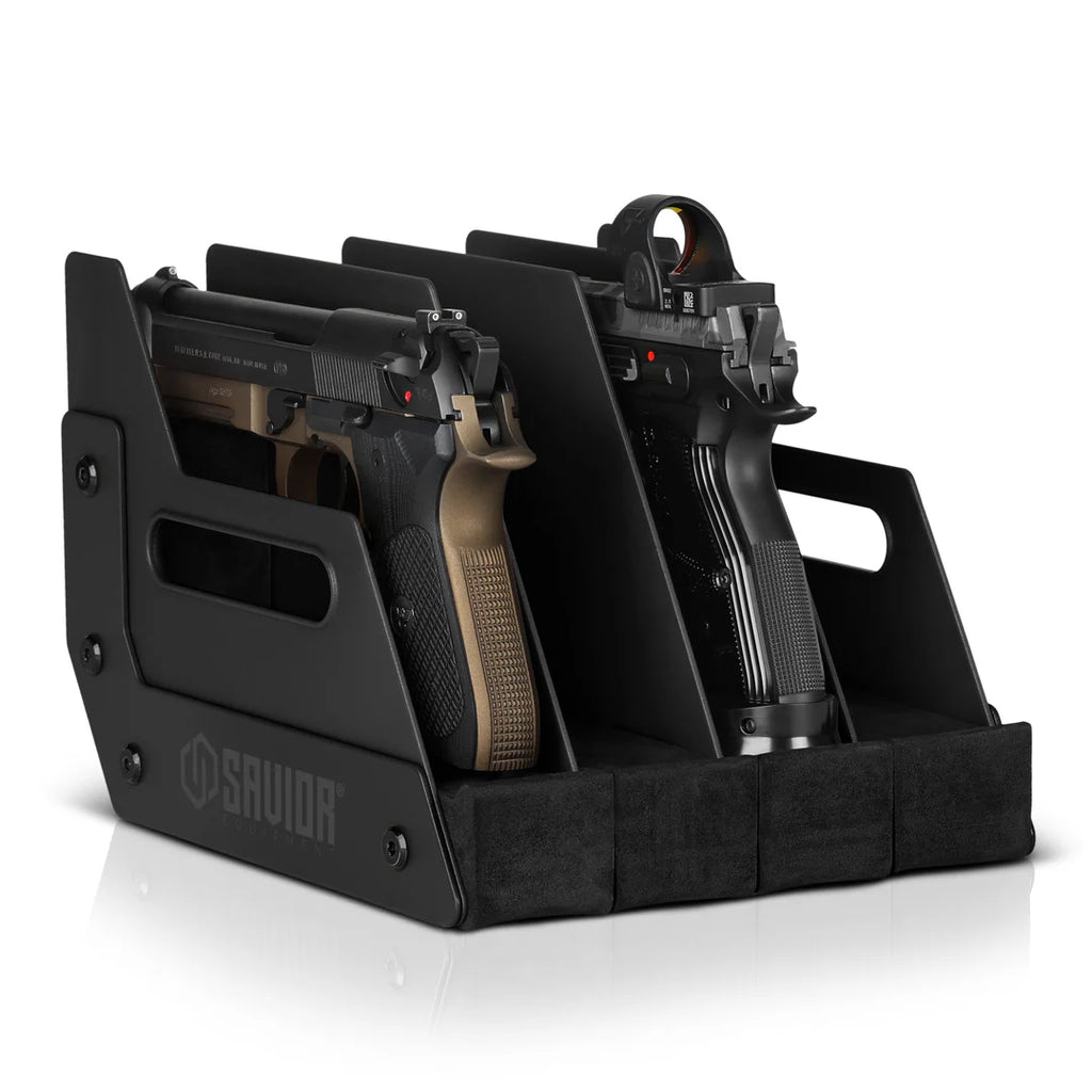 SAVIOR EQUIPMENT - Mobile Pistol Storage Rack w/ Handle - 4 Slots (RK-HAND-XFOUR)