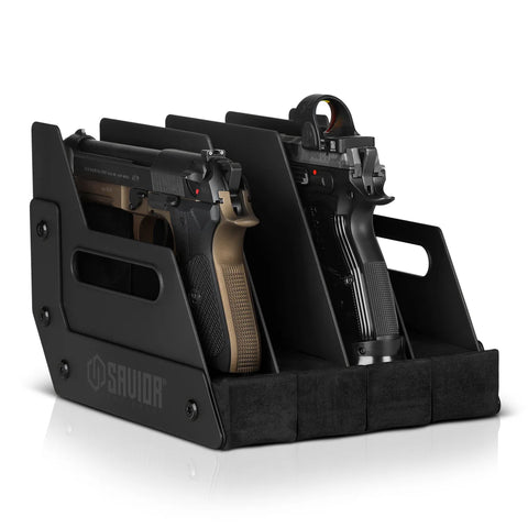 SAVIOR EQUIPMENT - Mobile Pistol Storage Rack w/ Handle - 4 Slots (RK-HAND-XFOUR)