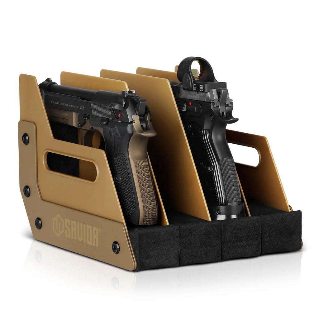 SAVIOR EQUIPMENT - Mobile Pistol Storage Rack w/ Handle - 4 Slots (RK-HAND-XFOUR)