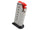 Metal gun magazine with red tip on a white background
