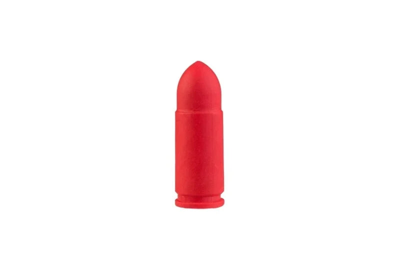 Red bullet-shaped object on a white background