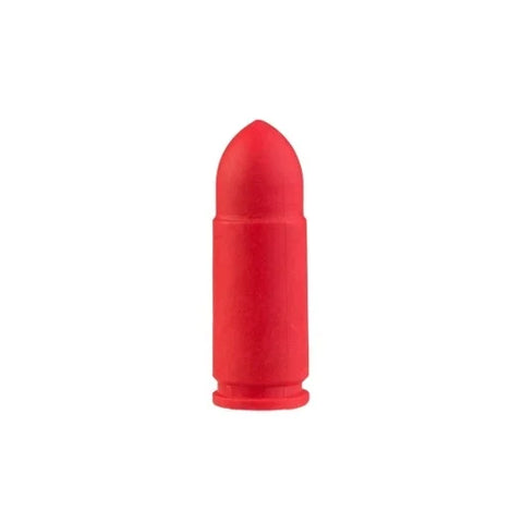 Red bullet-shaped object on a white background
