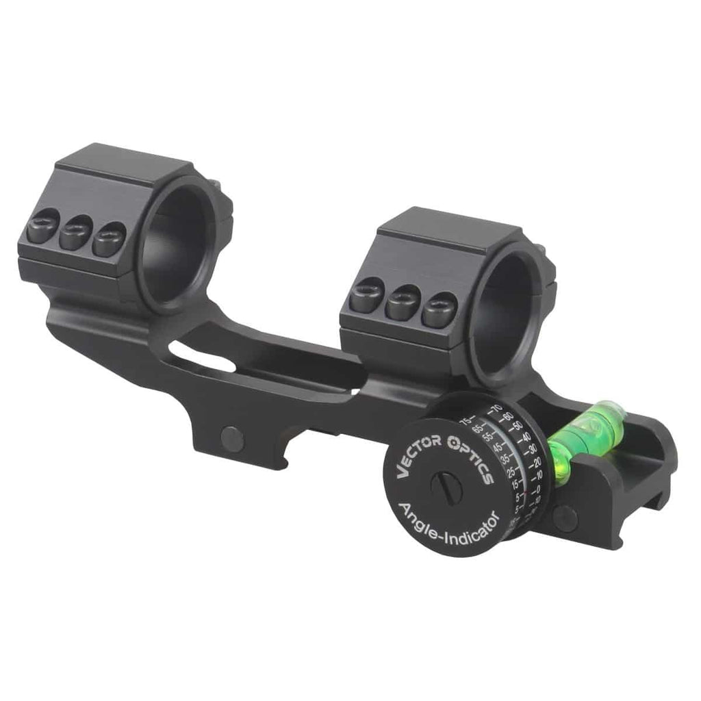 Black scope mount with angle indicator on a white background